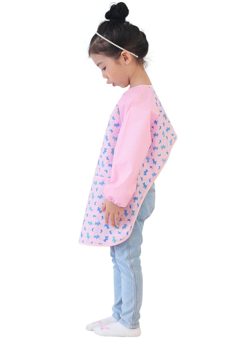 Plie Kids Painting Apron â€“ Waterproof Long Sleeve Art Smock for Toddlers & Preschoolers, Messy Play, Baking, Crafts, Cooking, Sensory Activities (Ages 1â€“10), Pink Puppy (22-M) - Image 2